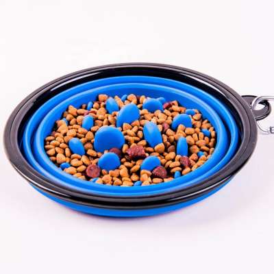 Collapsible Slow Feeder Dog Bowl , Portable Water Bowls with Carabiner Clip for Travel,