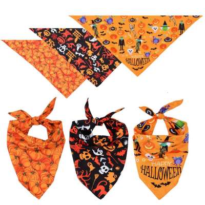 Halloween Dog Bandanas Pet Bandana Pumpkin Scarf Neckerchief Washable Dog Bibs