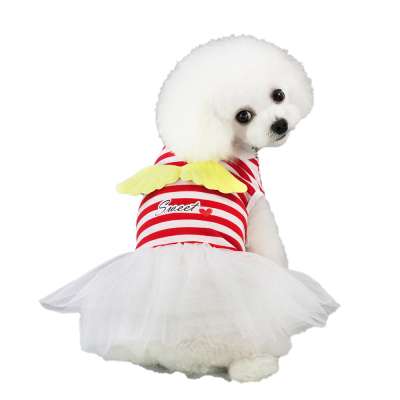 Lovely Polyester Dog Tutus Striped Summer Pet Dress with Little Wings